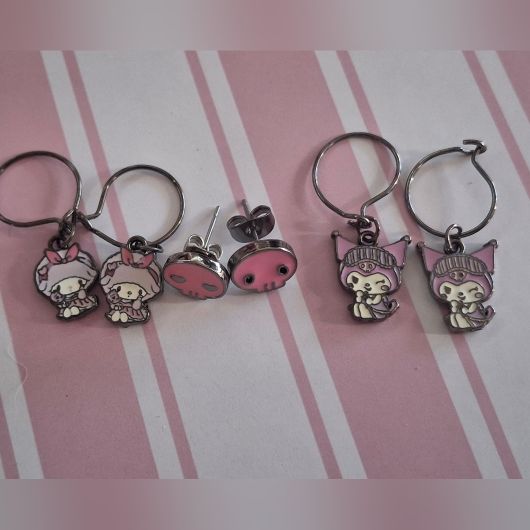 Set Of 3 Sanrio My Melody And Kuromi Earrings Kawaii